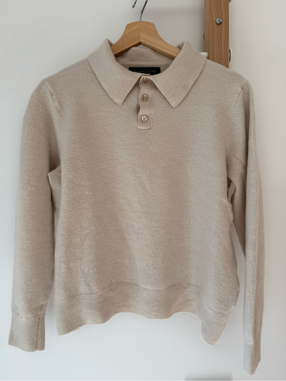 100%Merino Wool Polo-Collar Sweater | Cream